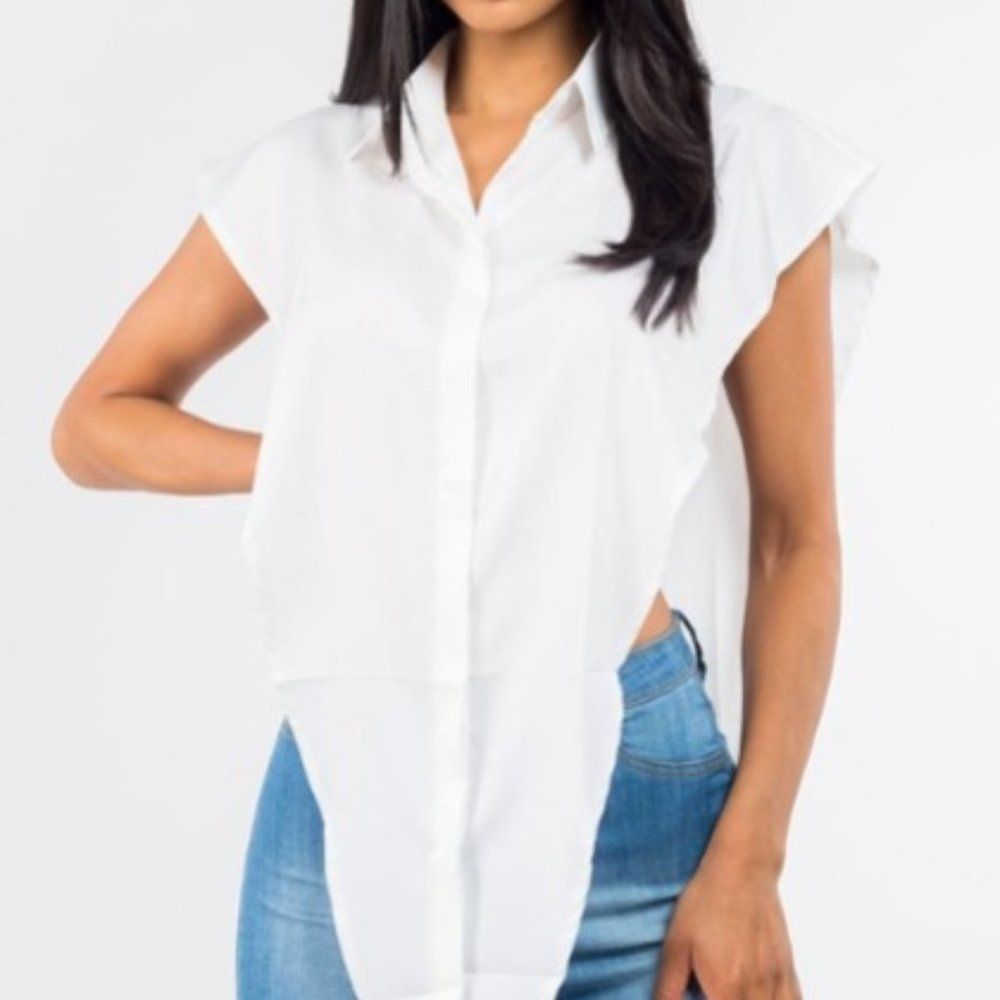 White Wide Open Button Down Top